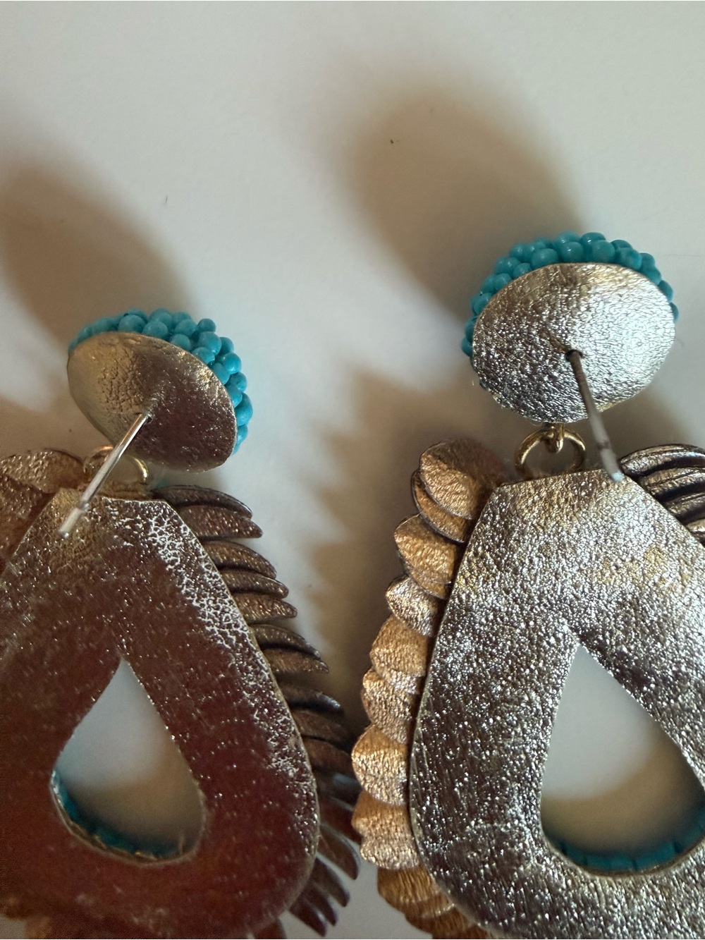 NWT Piper K Hand Beaded Turquoise & Bronze Boho Statement Drop Earrings - Picture 8 of 8